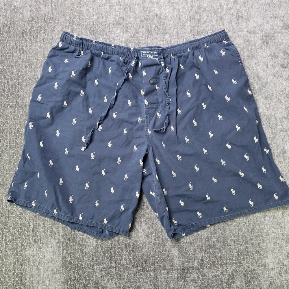 Polo Ralph Lauren Pajama Shorts Mens XL Navy Blue AOP Allover Pony Pockets 35x8